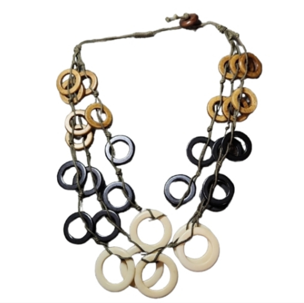 Boho circle woven necklace. These circles are woven in. No holes